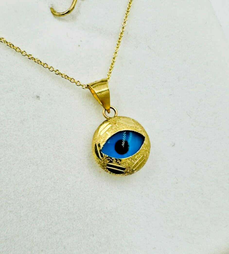 14k yellow Gold Evil Eye Pendant Necklace