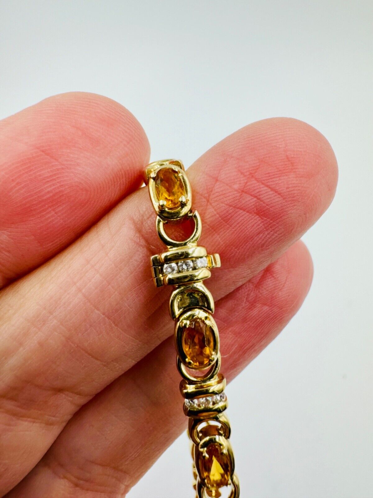 Citrine and Diamond 14k Yellow Gold Link Bracelet