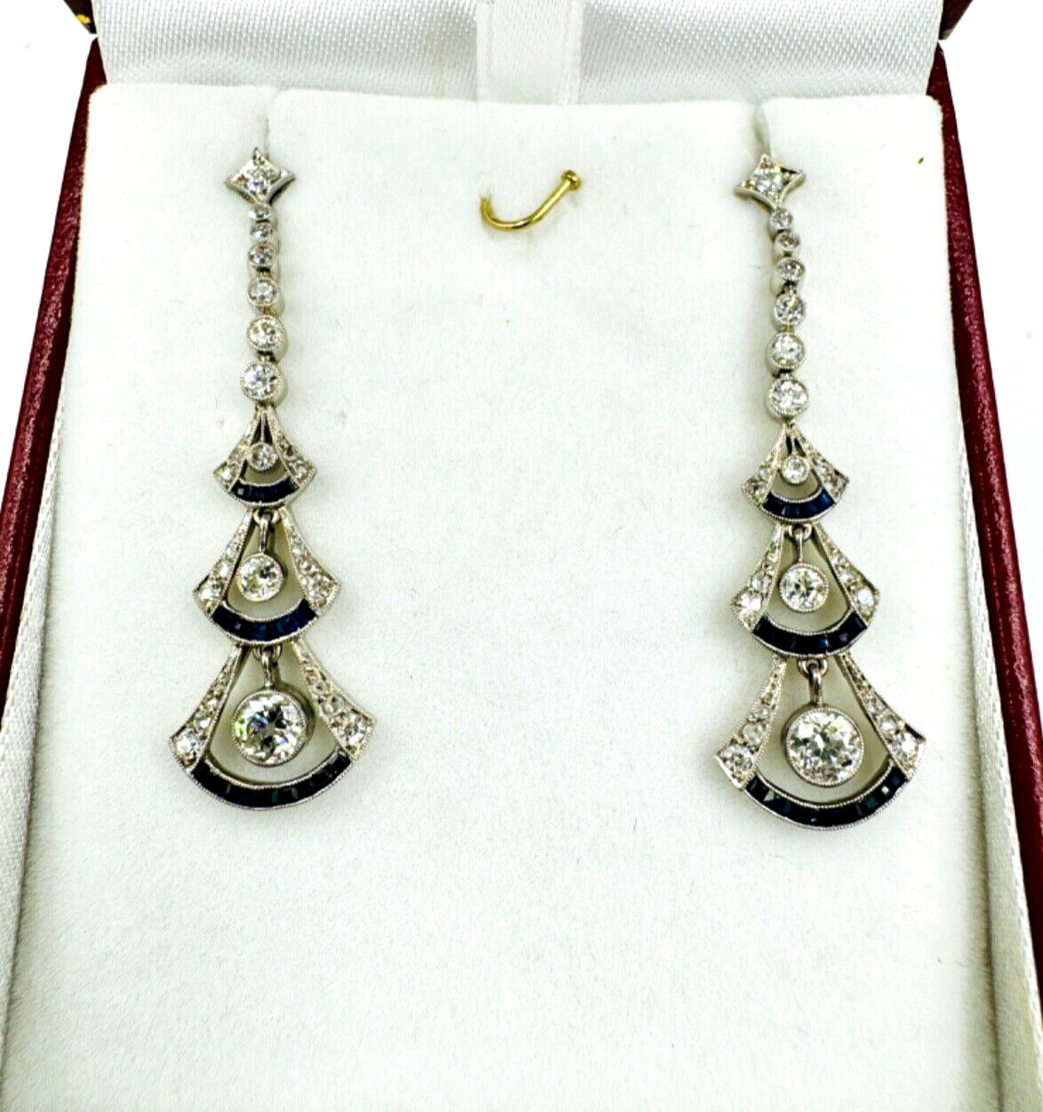 Art Deco Diamond Sapphire Platinum Dangling Earrings