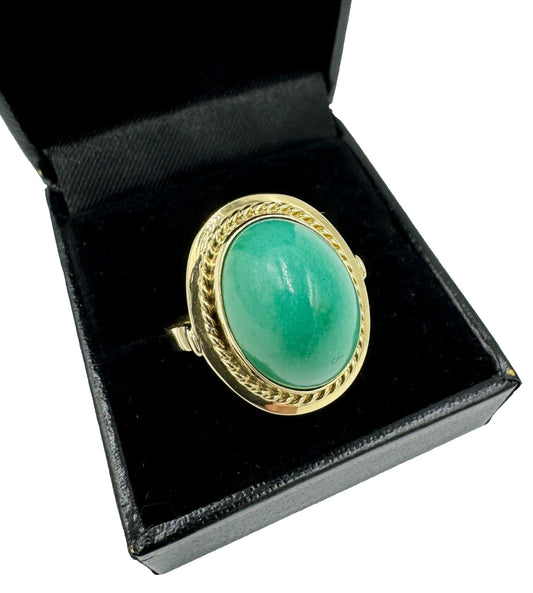 Vintage 14k Gold Turquoise Cabochon Ring signed size 9.75