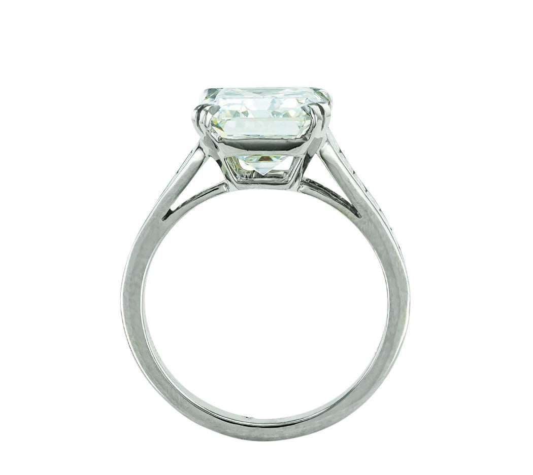 GIA Report Certified 4.09 Emerald Cut Diamond Platinum Engagement Ring