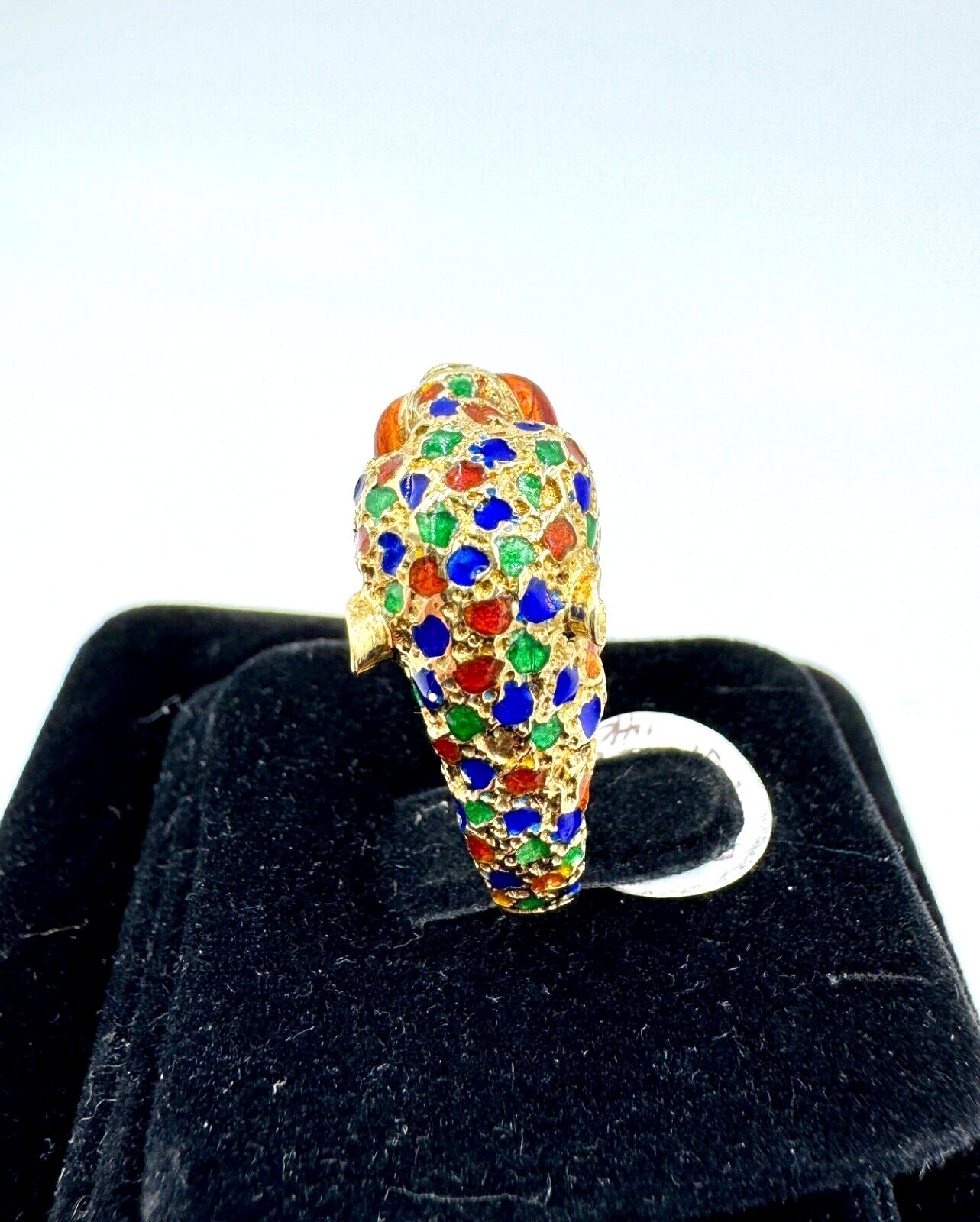 Estate 14k Yellow Gold  Leopard Ring Multi Color Enamel