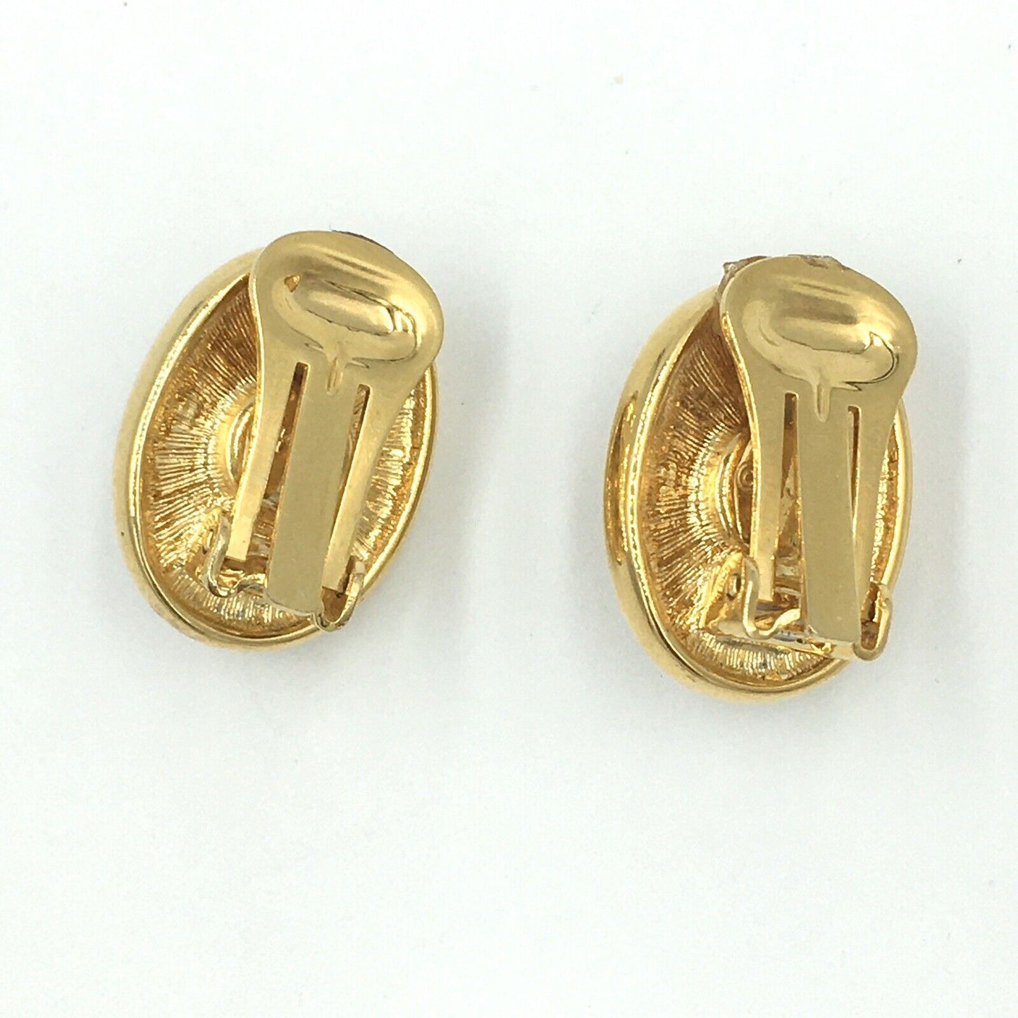 Vintage KJL Kenneth Jay Lane Beige Oval Gold Tone Clip On Earrings