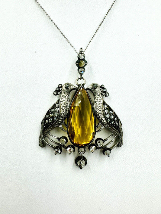 Victorian Peacock Citrine Rose Cut Diamond Pendant