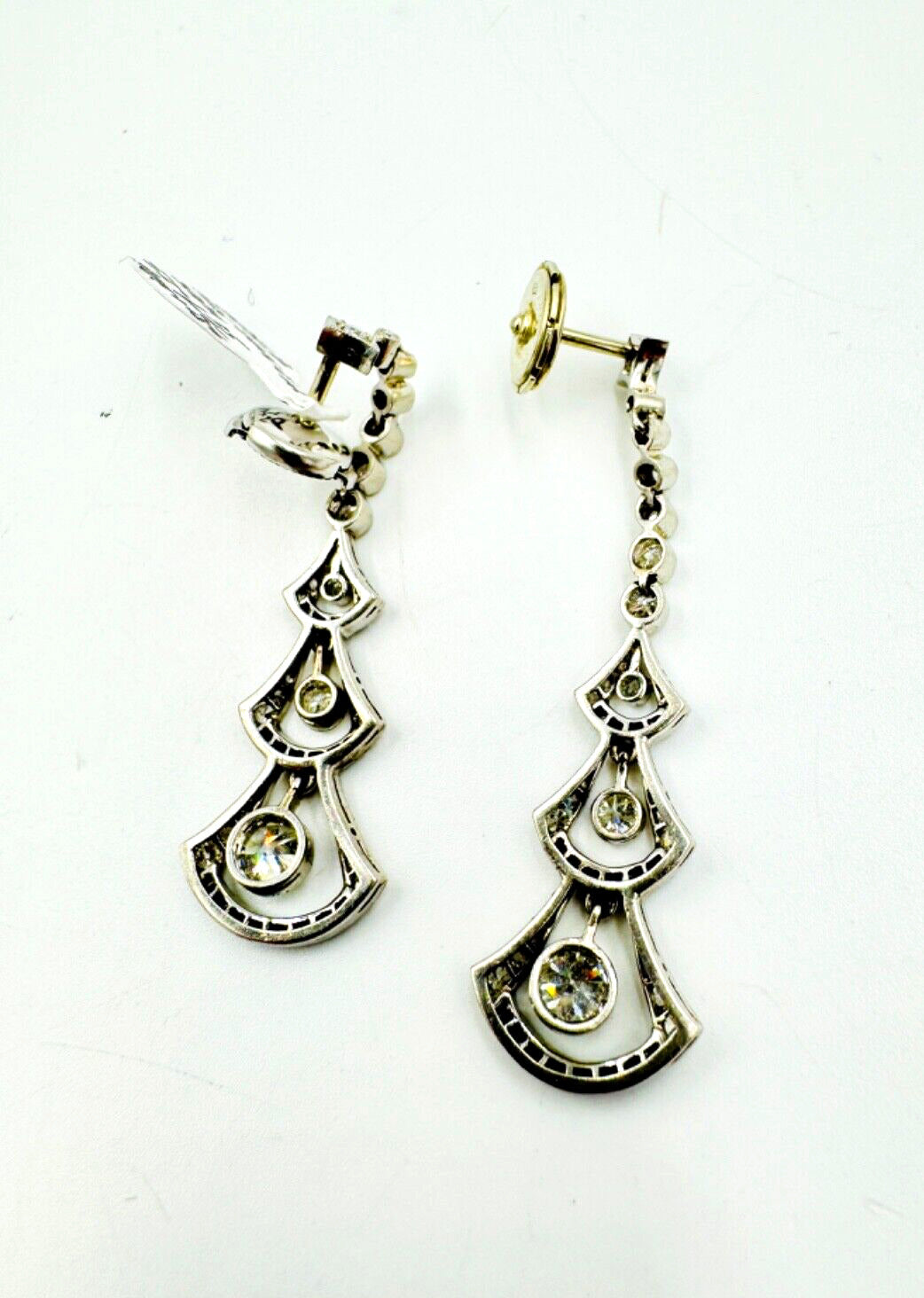 Art Deco Diamond Sapphire Platinum Dangling Earrings