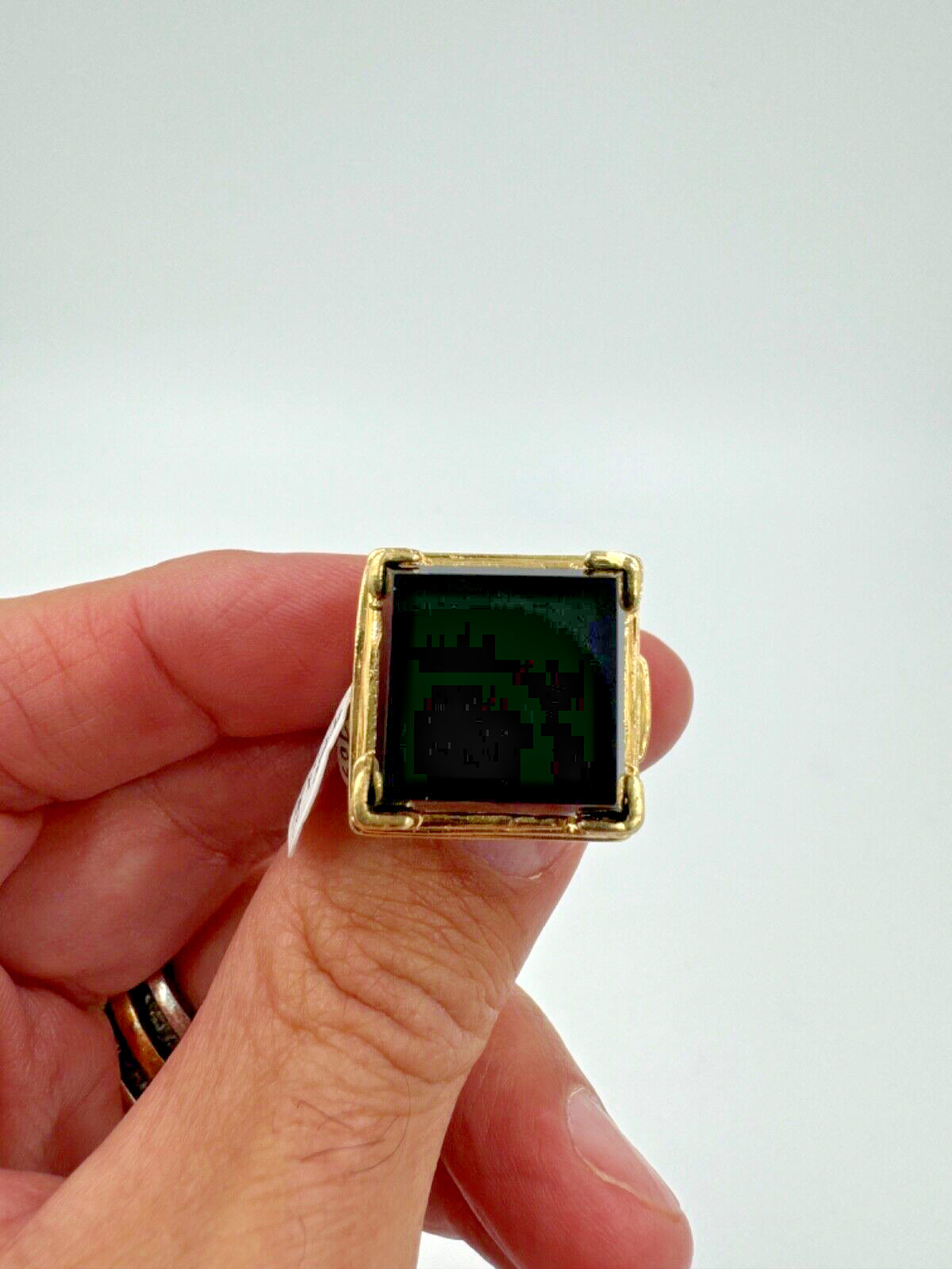 Abstract 14k Gold Square Black Onyx Ring Designer signed