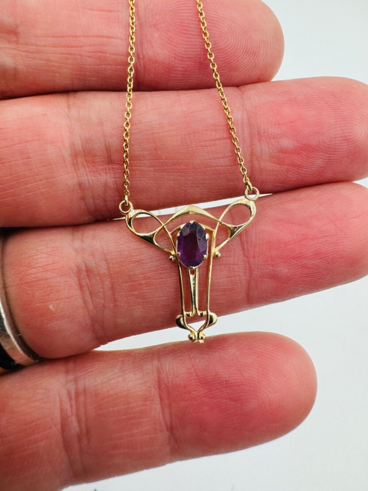 Antique Art Nouveau 14k Gold Amethyst LAVALIER Dangle Pendant