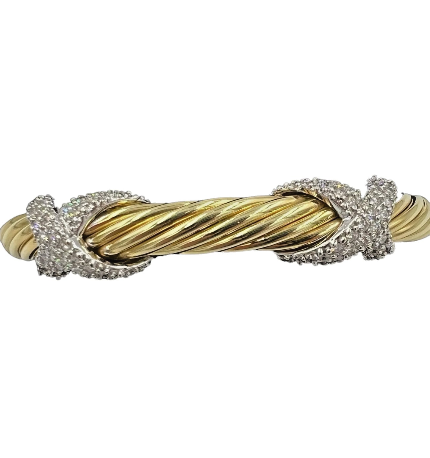 David Yurman Double Diamond X 18k Yellow Gold Cuff Bracelet