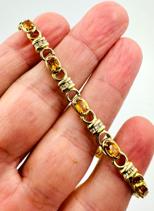 Citrine and Diamond 14k Yellow Gold Link Bracelet