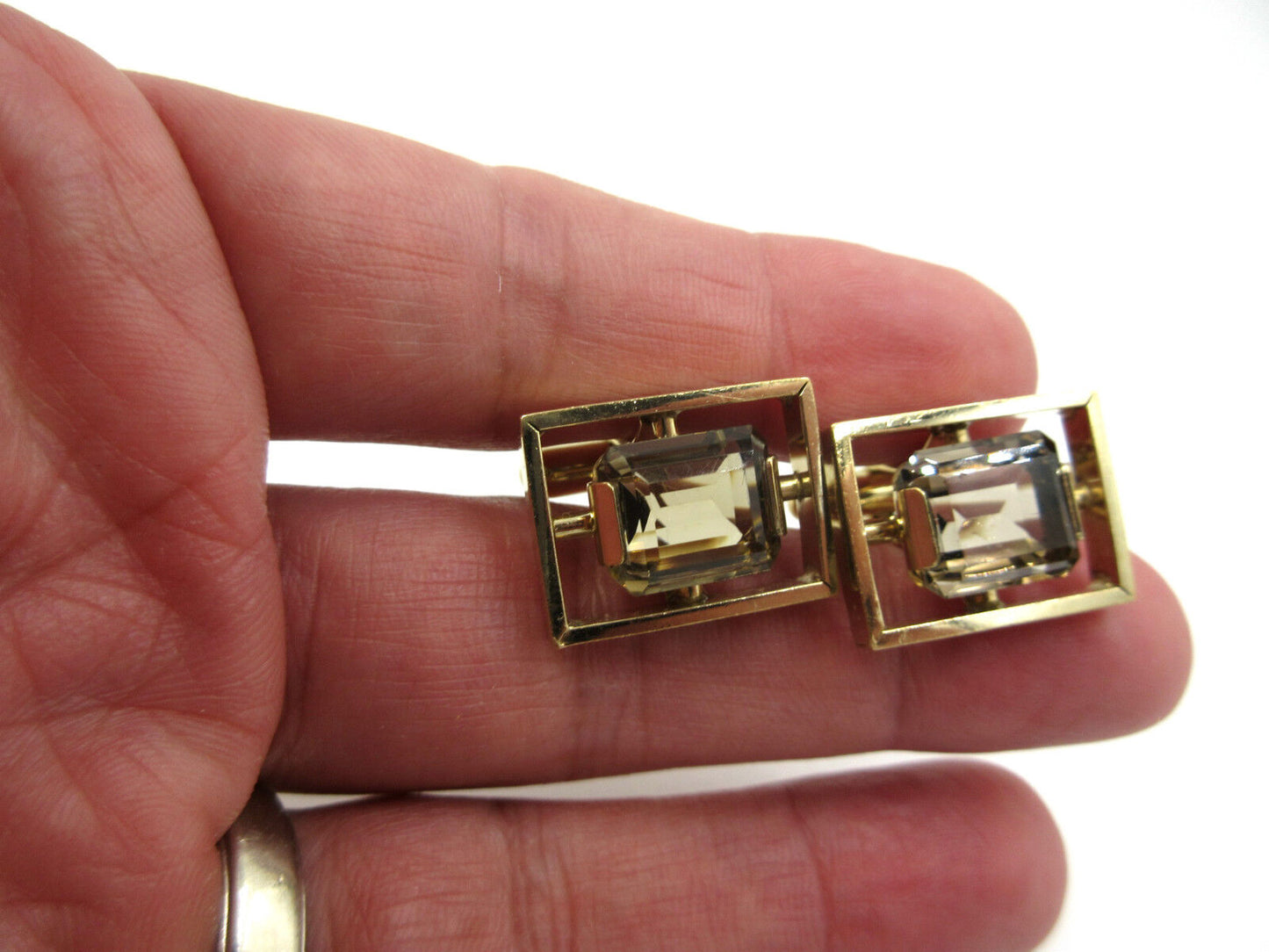 Vintage Anson 12K Gold Filled Smokey Topaz Gemstone Cufflinks