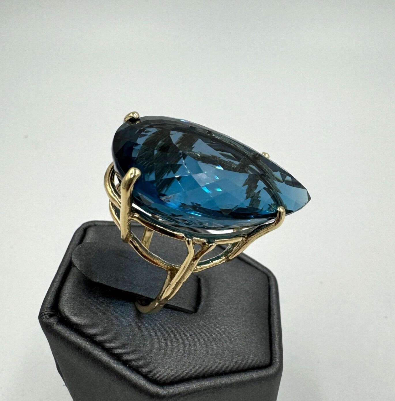 Huge London Blue Topaz  14K Yellow Gold Cocktail Ring 57.00cts Pear Shape