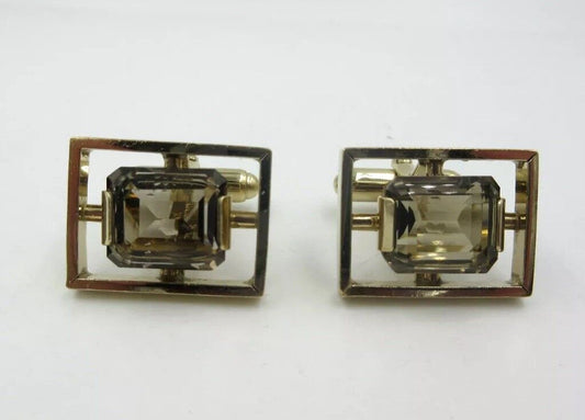 Vintage Anson 12K Gold Filled Smokey Topaz Gemstone Cufflinks