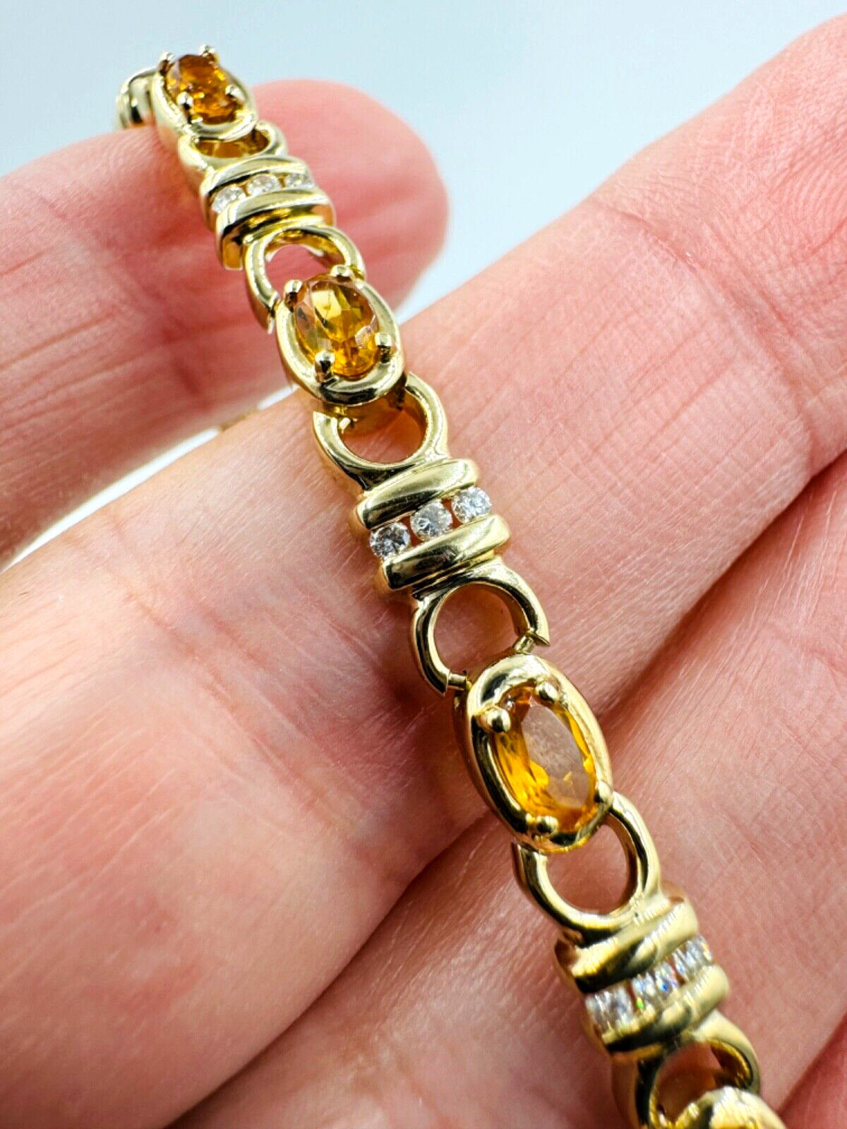 Citrine and Diamond 14k Yellow Gold Link Bracelet