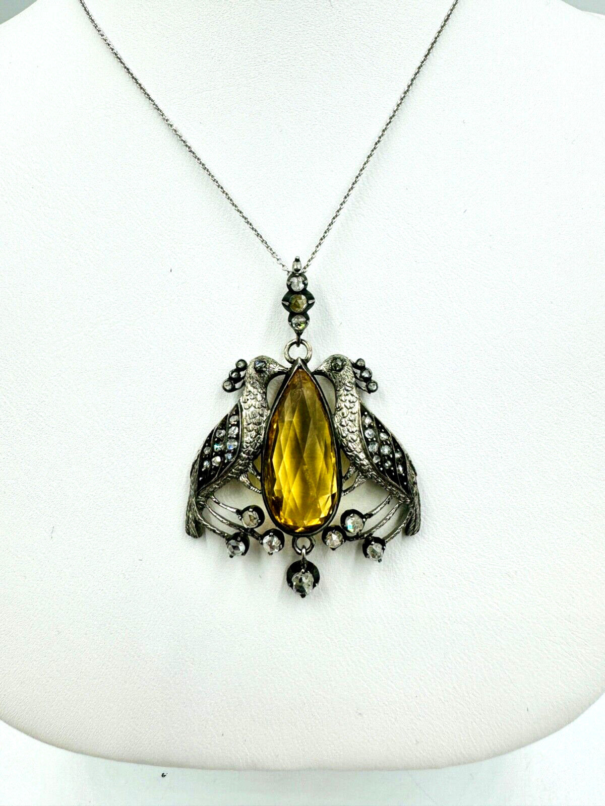 Victorian Peacock Citrine Rose Cut Diamond Pendant