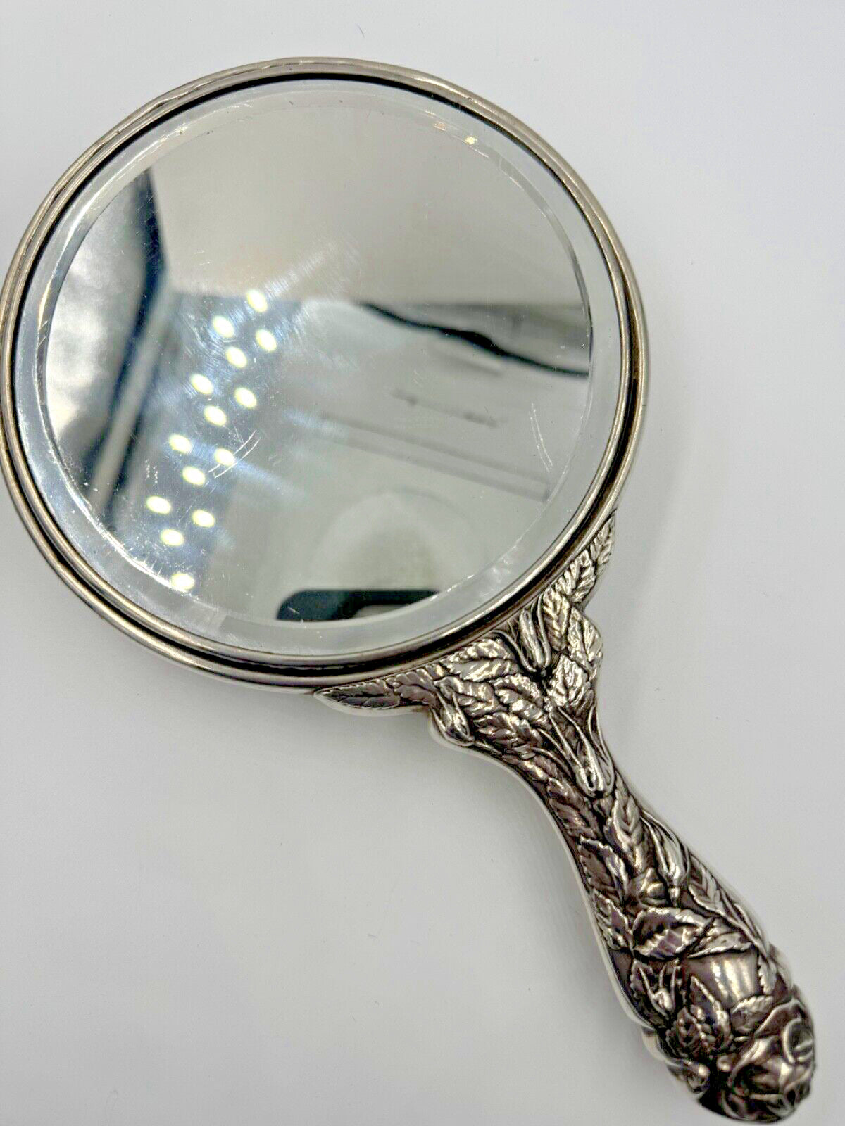 Antique Foster & Bailey Sterling Silver Repousse Hand Mirror