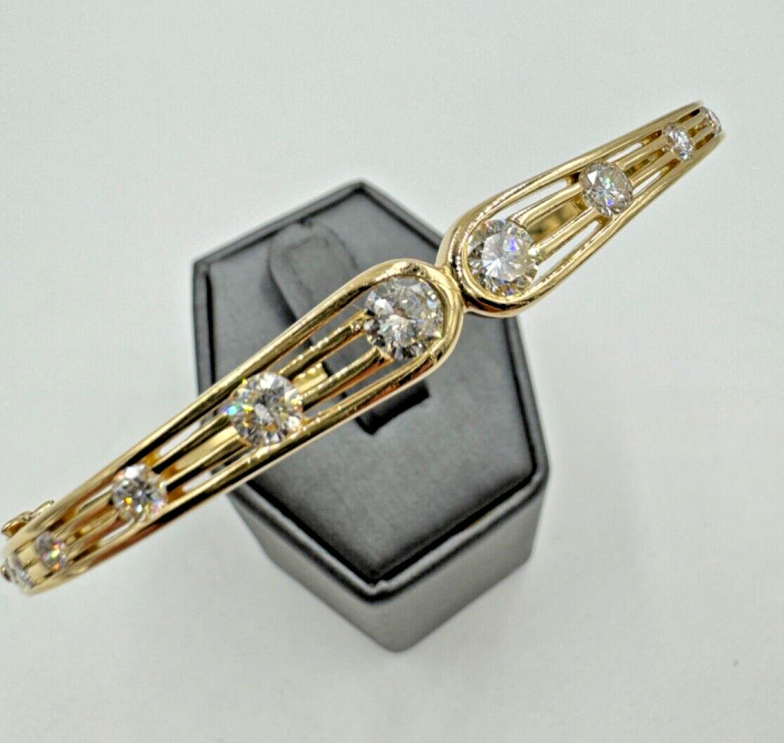 Estate 18k Gold Diamond Bangle Bracelet 1.60cts