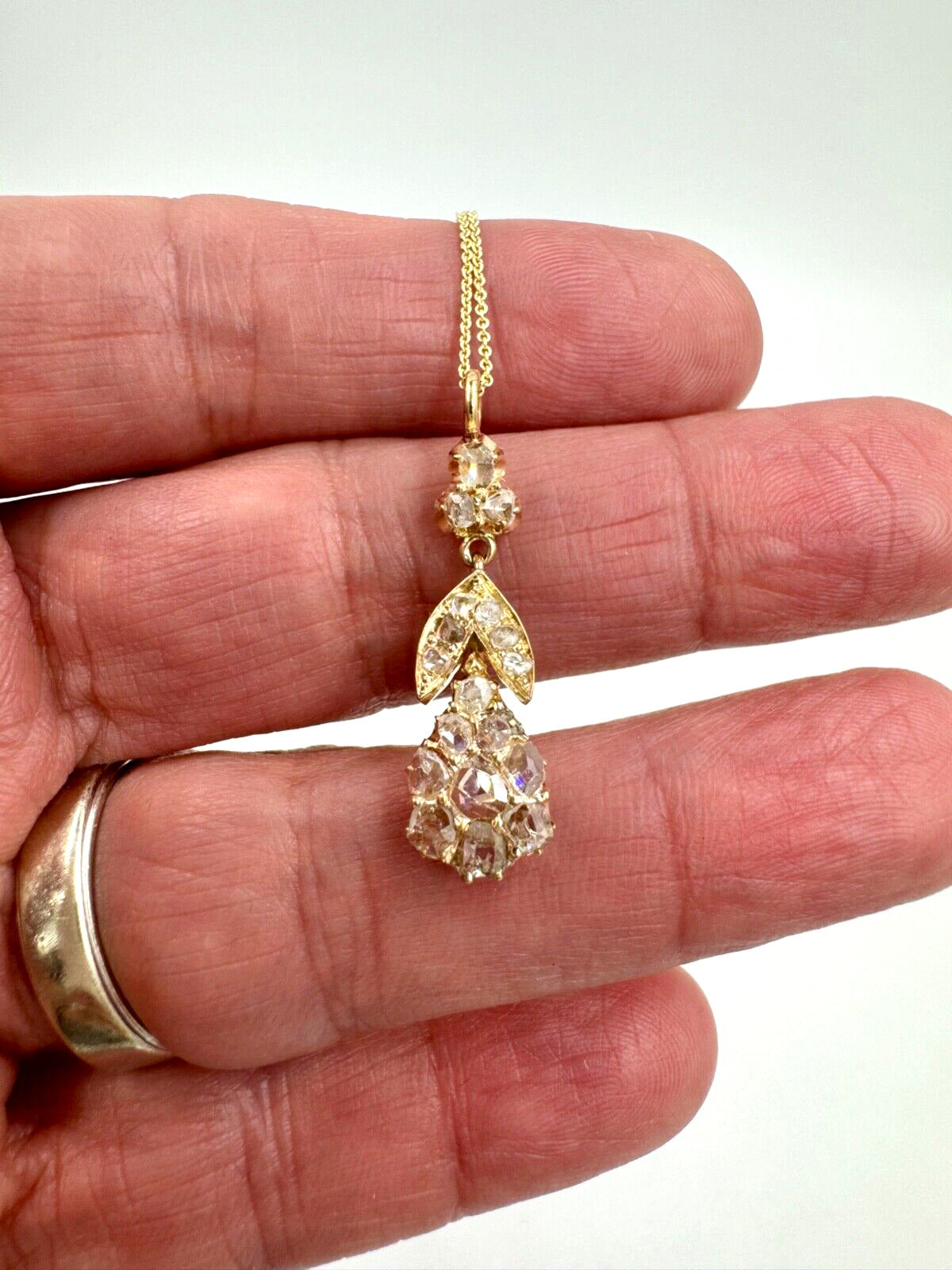 Victorian 14k yellow Gold Rose Cut diamond Pendant Necklace