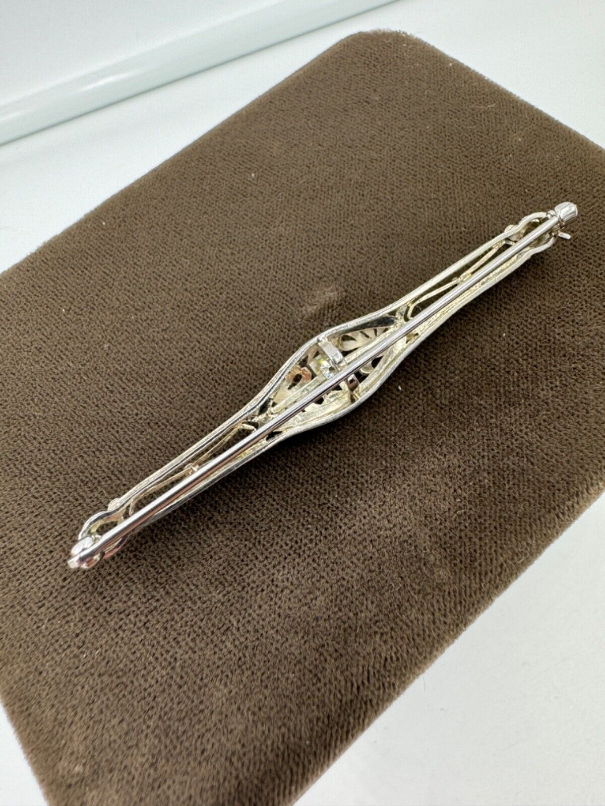 14k white gold Old European Diamond Brooch Pin