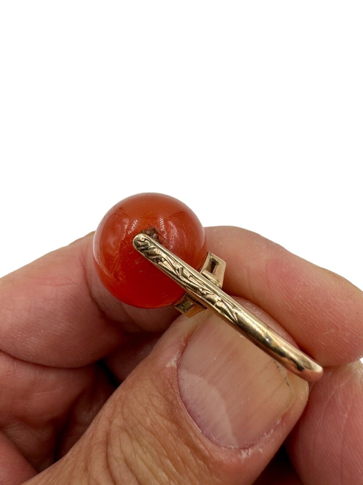 Antique 14K Rose Gold Carnelian Sphere Ring