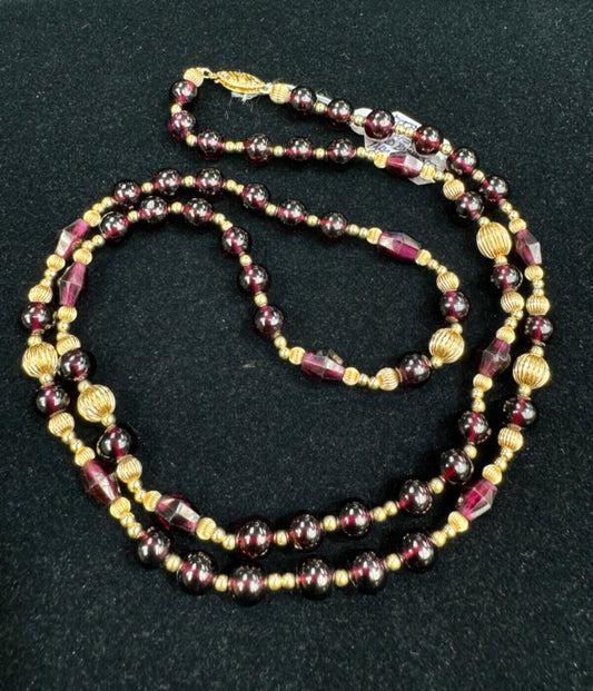 Vintage 14k Bead Spacers and Garnet Bead Necklace 26”