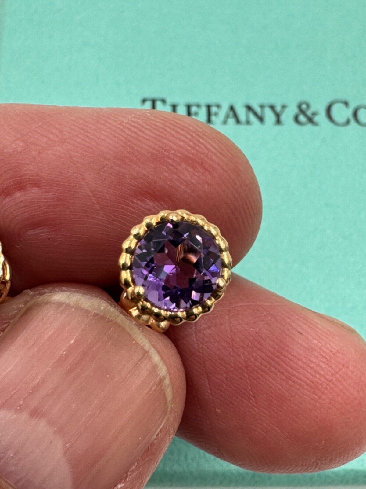 TIFFANY & Co. - 18K YELLOW GOLD AMETHYST SPARKLER STUD EARRINGS RARE PIECE!