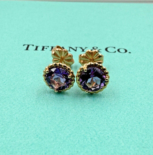 TIFFANY & Co. - 18K YELLOW GOLD AMETHYST SPARKLER STUD EARRINGS RARE PIECE!