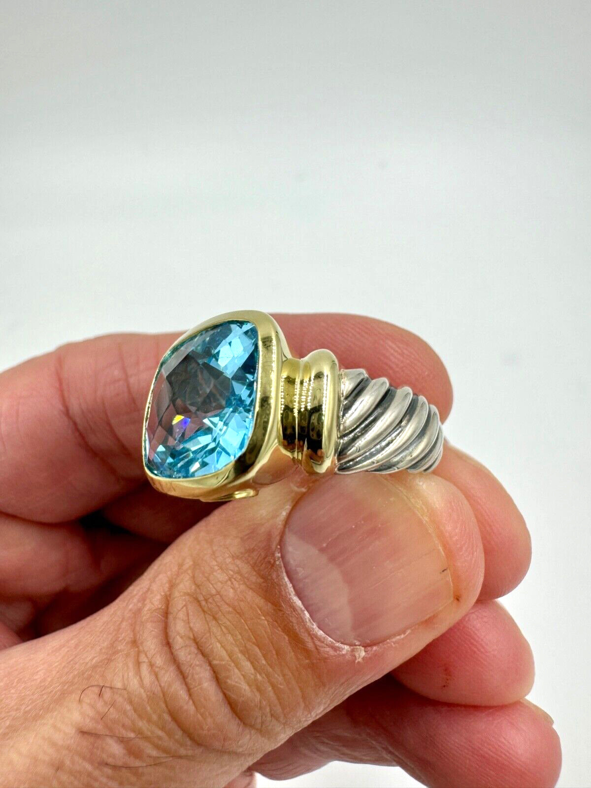 DAVID YURMAN 14K Gold and Sterling Silver Blue Topaz Large Noblesse Ring