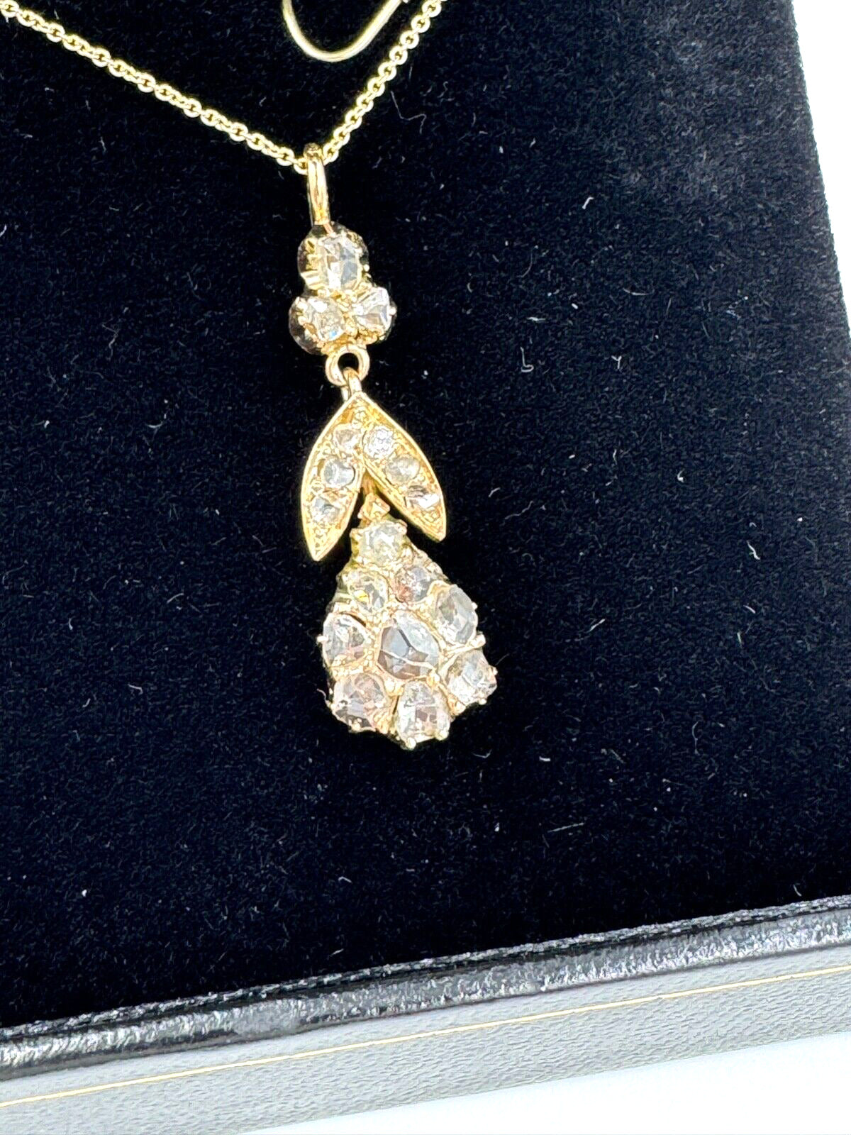 Victorian 14k yellow Gold Rose Cut diamond Pendant Necklace