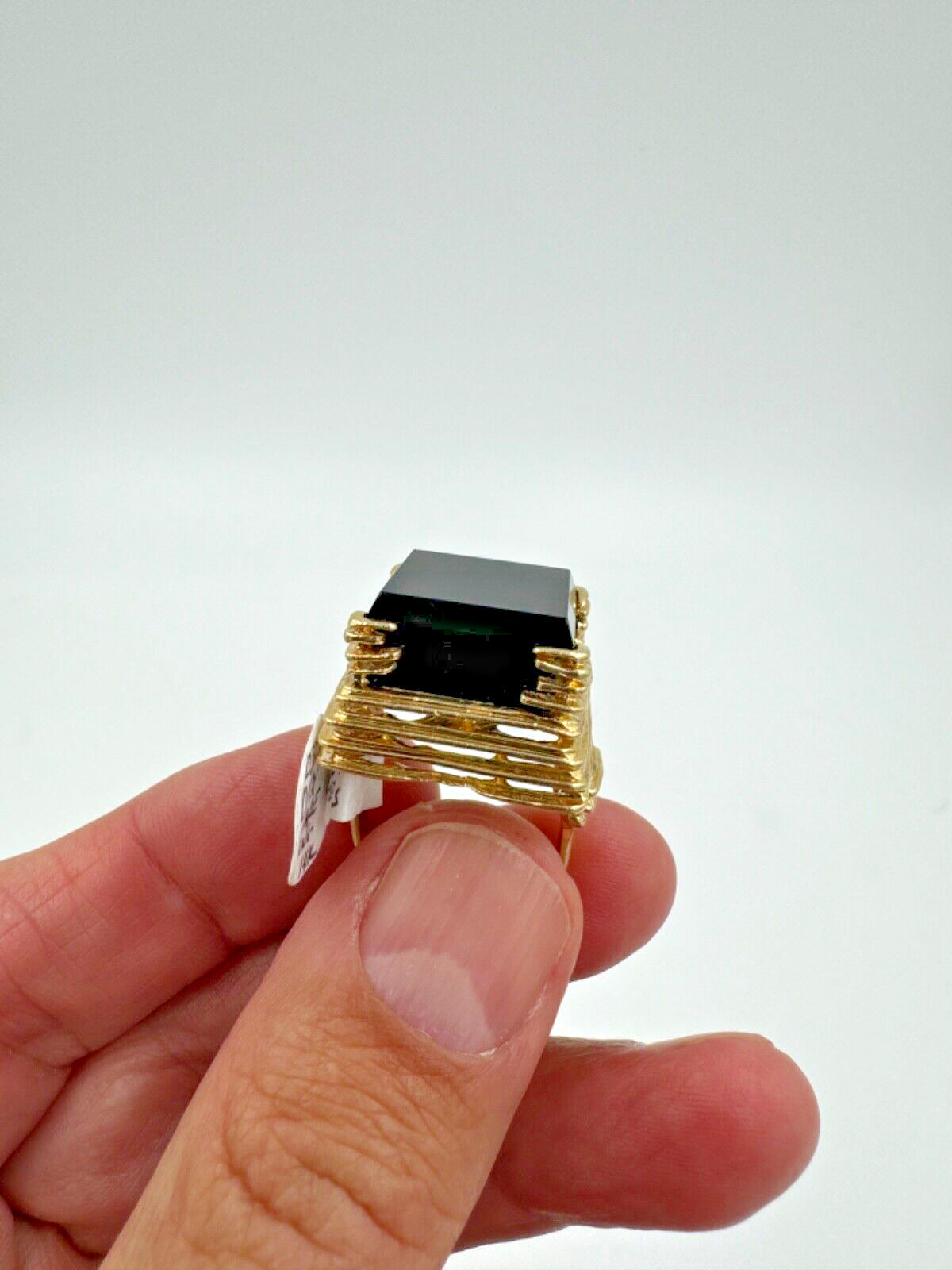 Abstract 14k Gold Square Black Onyx Ring Designer signed