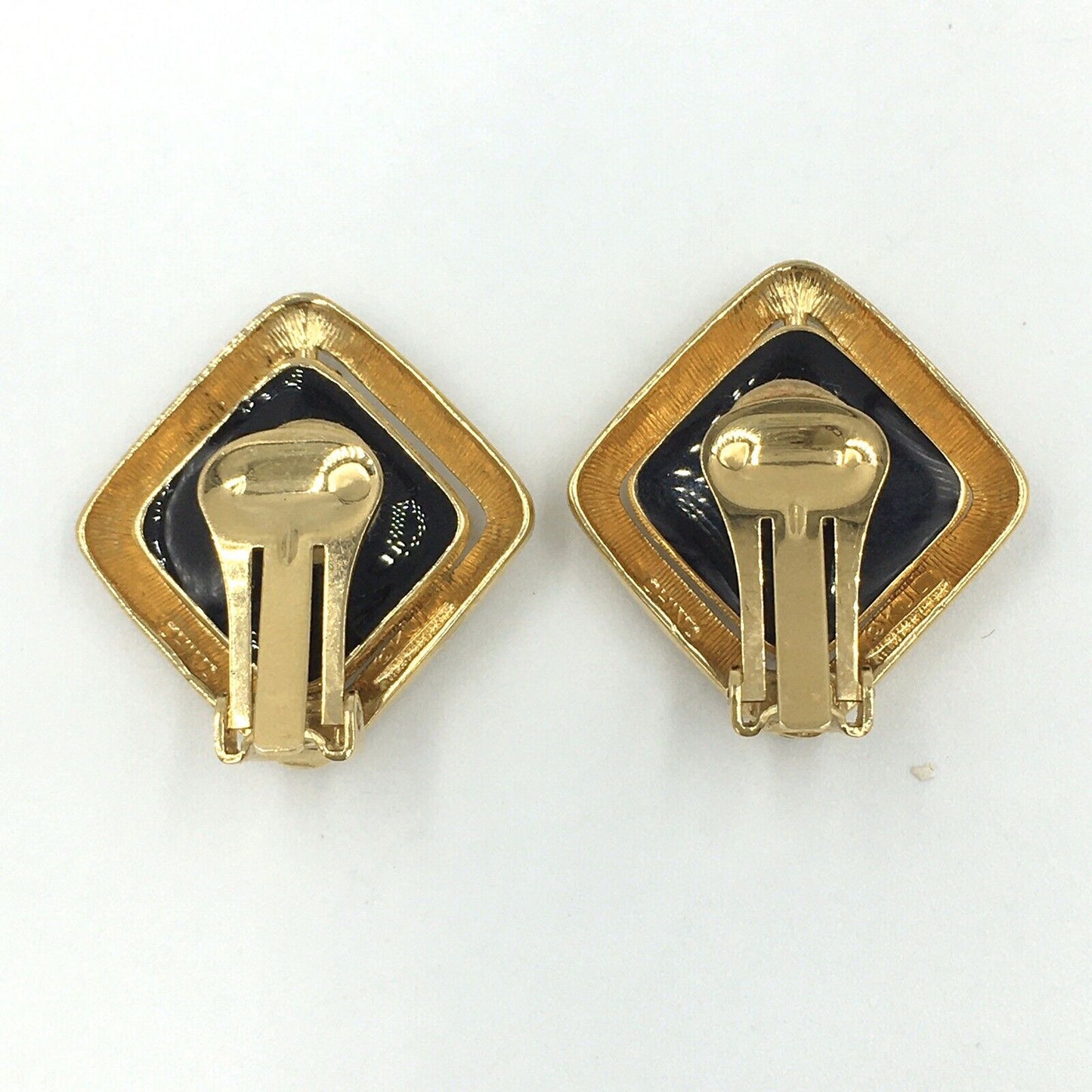 Vintage KJL Kenneth Jay Lane Reversible Black Blue Gold Tone Clip On Earrings