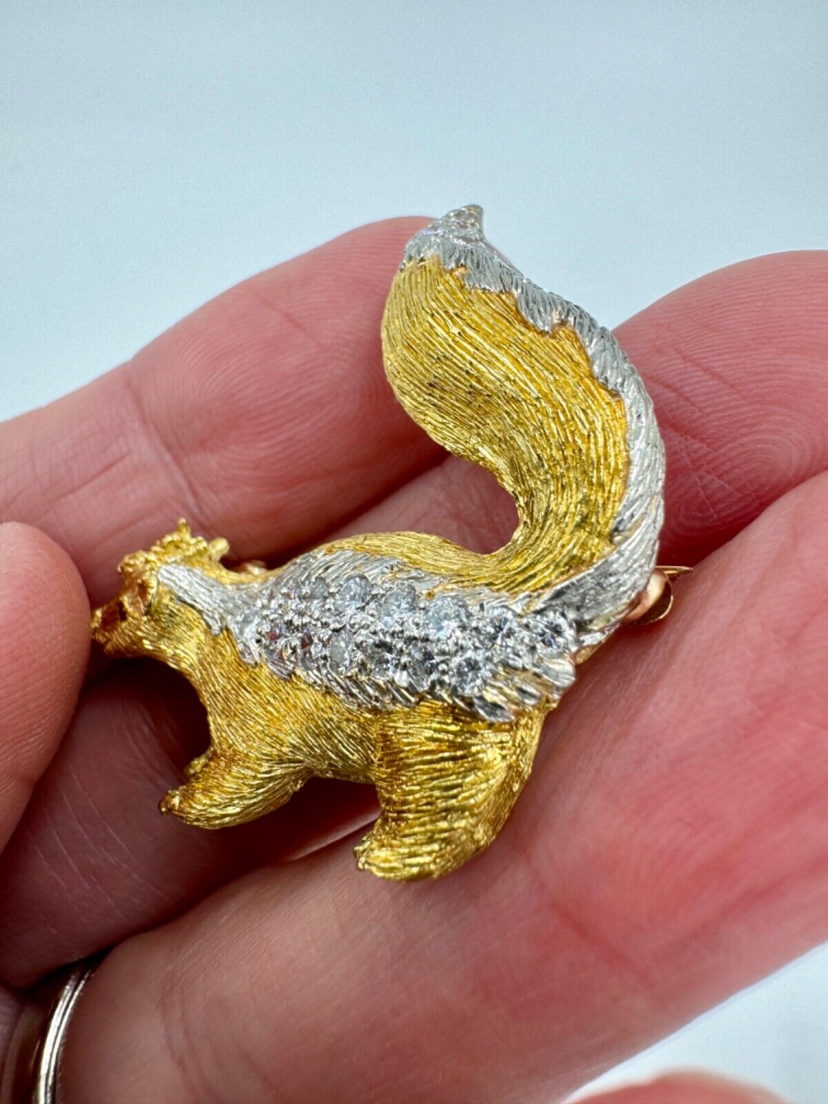 Estate Skunk Diamond 18k Yellow Gold Brooch Circa 1970s