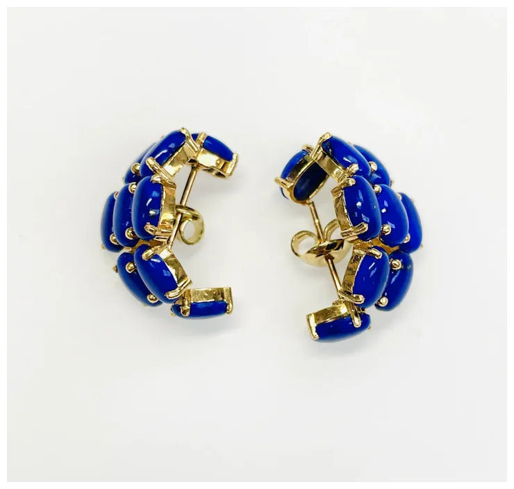 Vintage Hand Made 14k Gold Lapis Lazuli dangle earrings Mid-Century