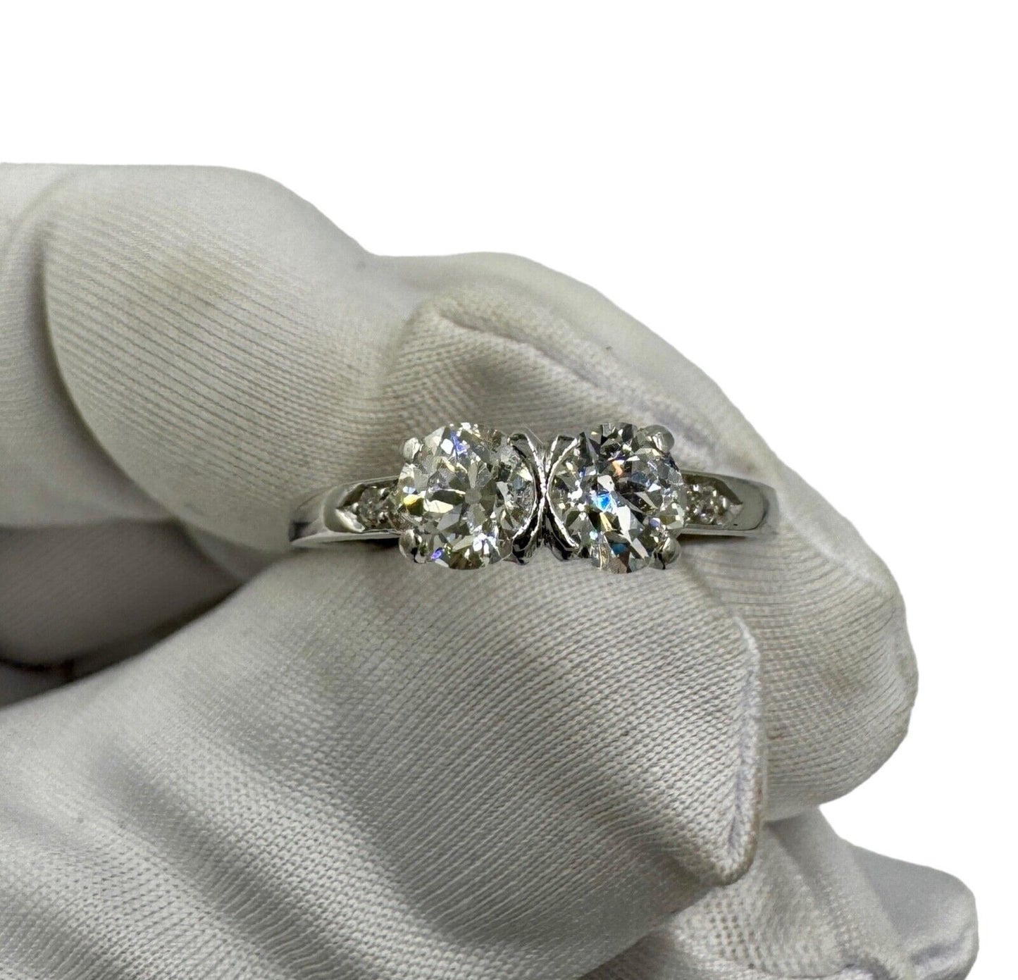 Art Deco Toi et Moi  Platinum Old European Diamond Ring wedding engagement