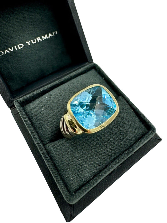 DAVID YURMAN 14K Gold and Sterling Silver Blue Topaz Large Noblesse Ring