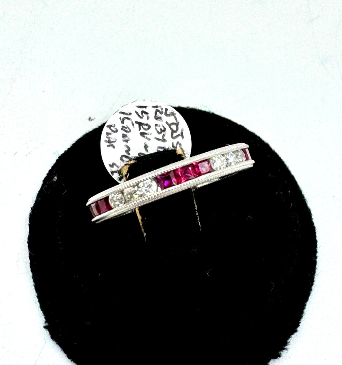 Platinum Ruby and Diamond Etched Band Ring 3mm