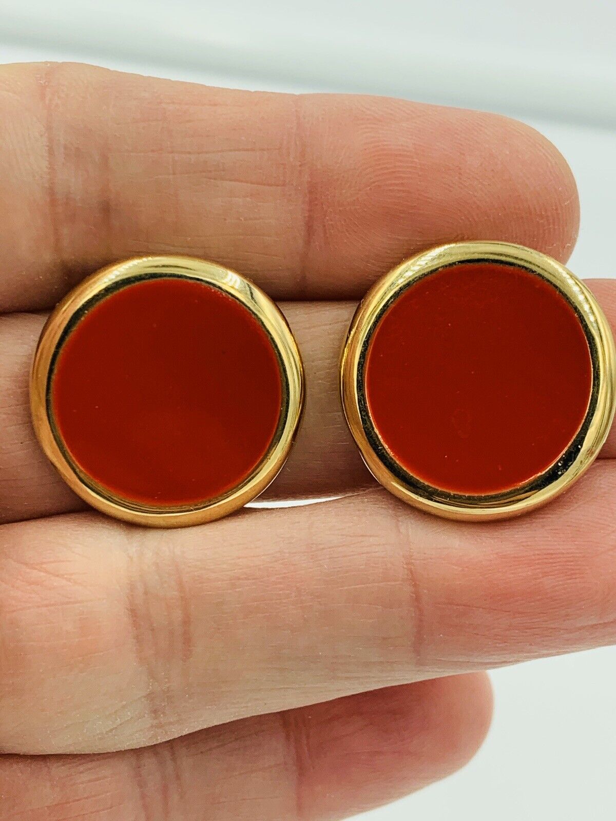 Signed Ginnie Johanson Red Poured Enamel pierced Earrings Vintage