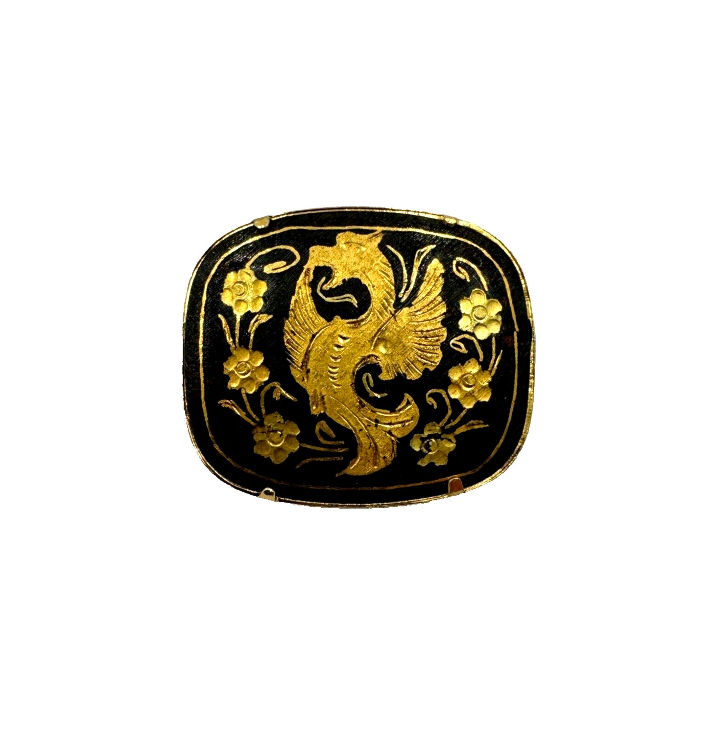 Spanish Toledo Ware Damascene Brooch Pin 24K Carat Gold Embedded Dragon Griffin