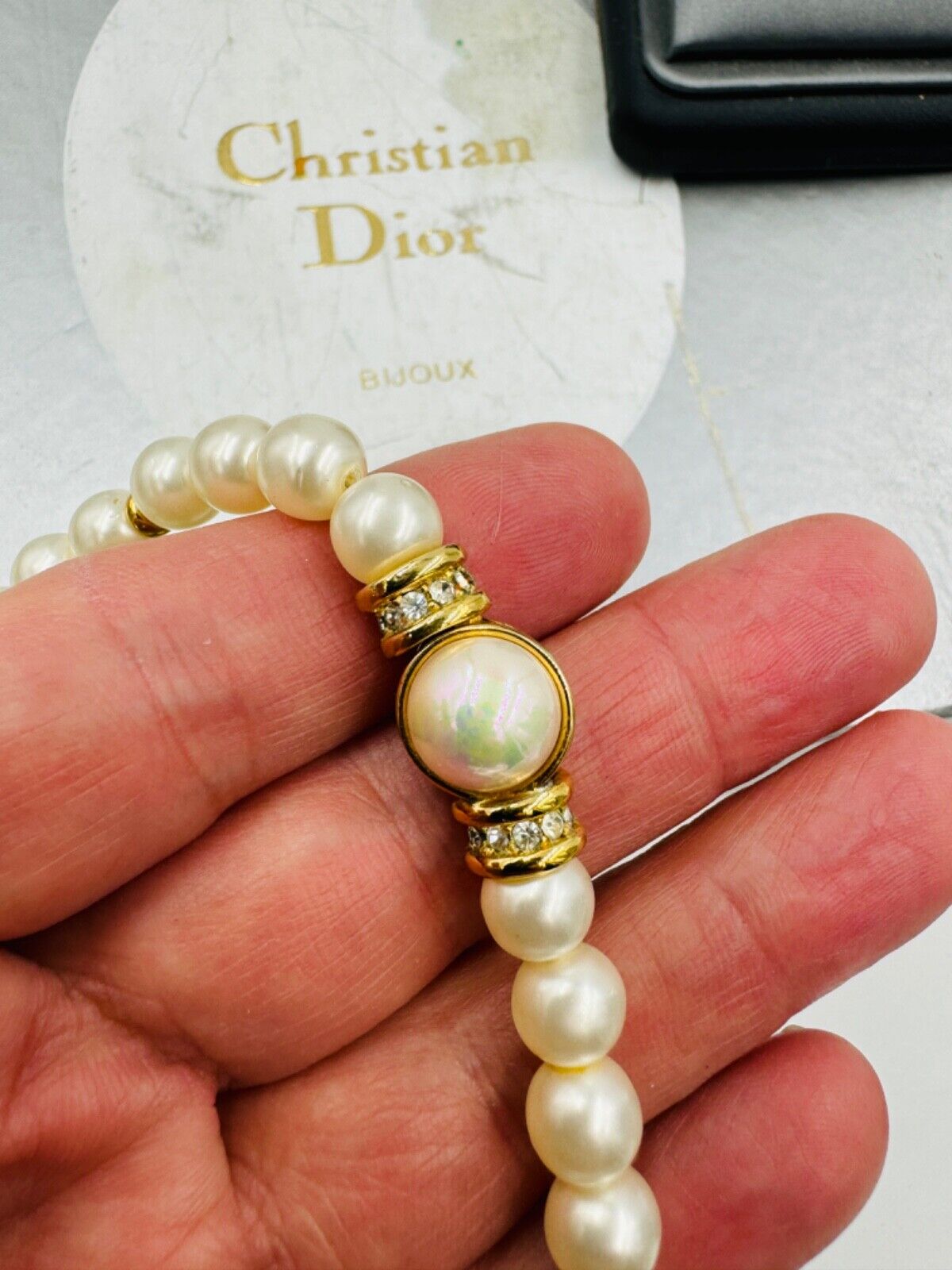 Christian Dior GROSSE Faux Pearl and Rhinstone Choker Dangle Earrings Set