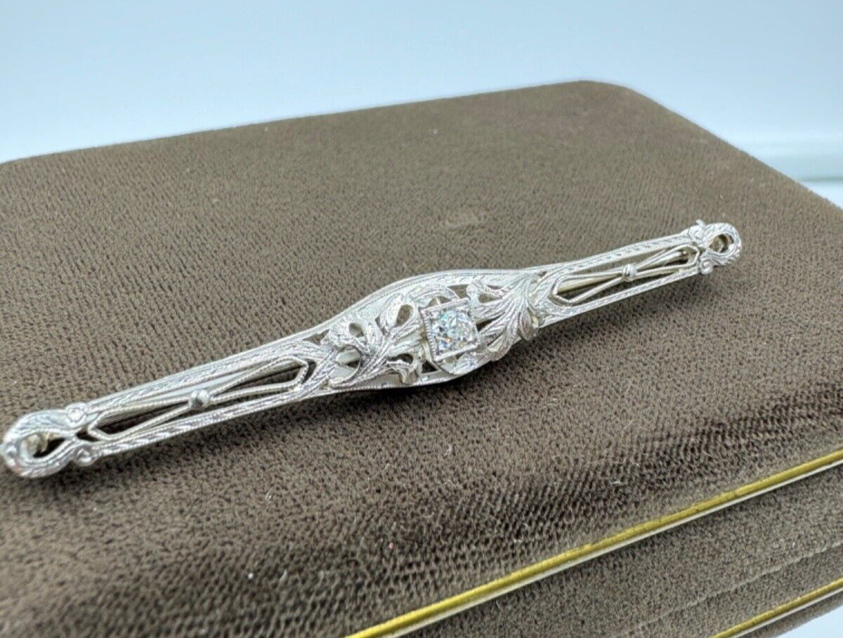 14k white gold Old European Diamond Brooch Pin