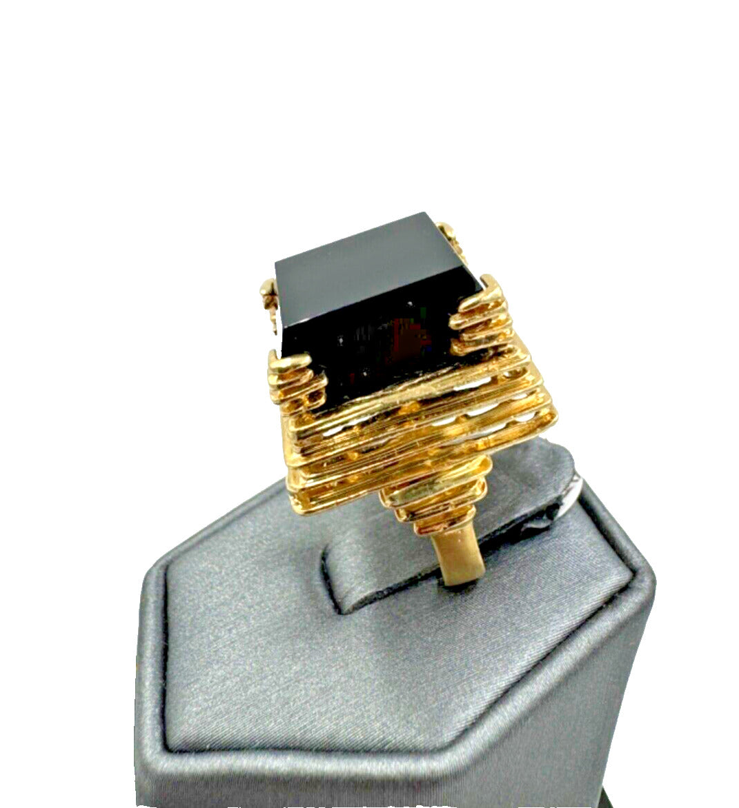 Abstract 14k Gold Square Black Onyx Ring Designer signed