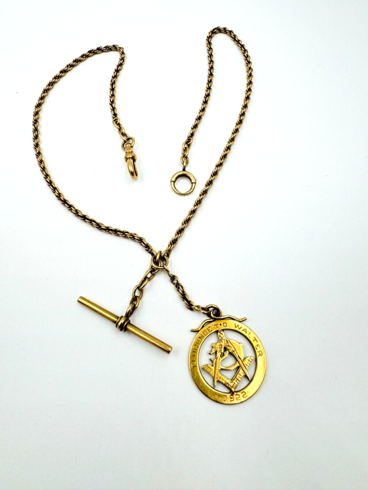 Antique Pocket Watch Chain Necklace 10K Yellow Gold  Masonic Fob