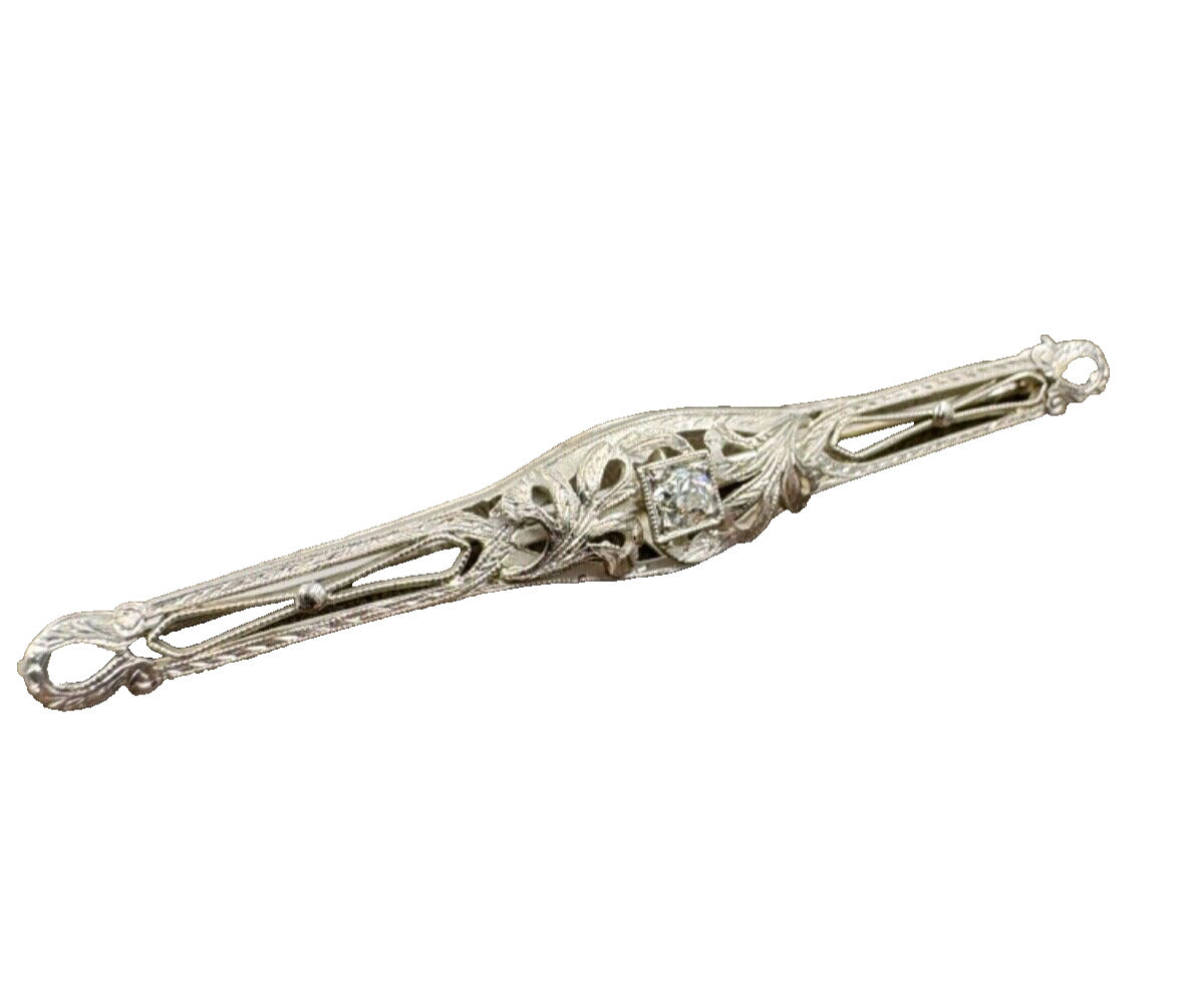 14k white gold Old European Diamond Brooch Pin