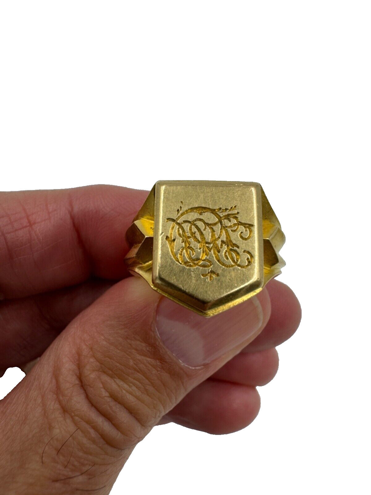 Antique English  18k Yellow Gold Men's Signet Ring Circa 1897