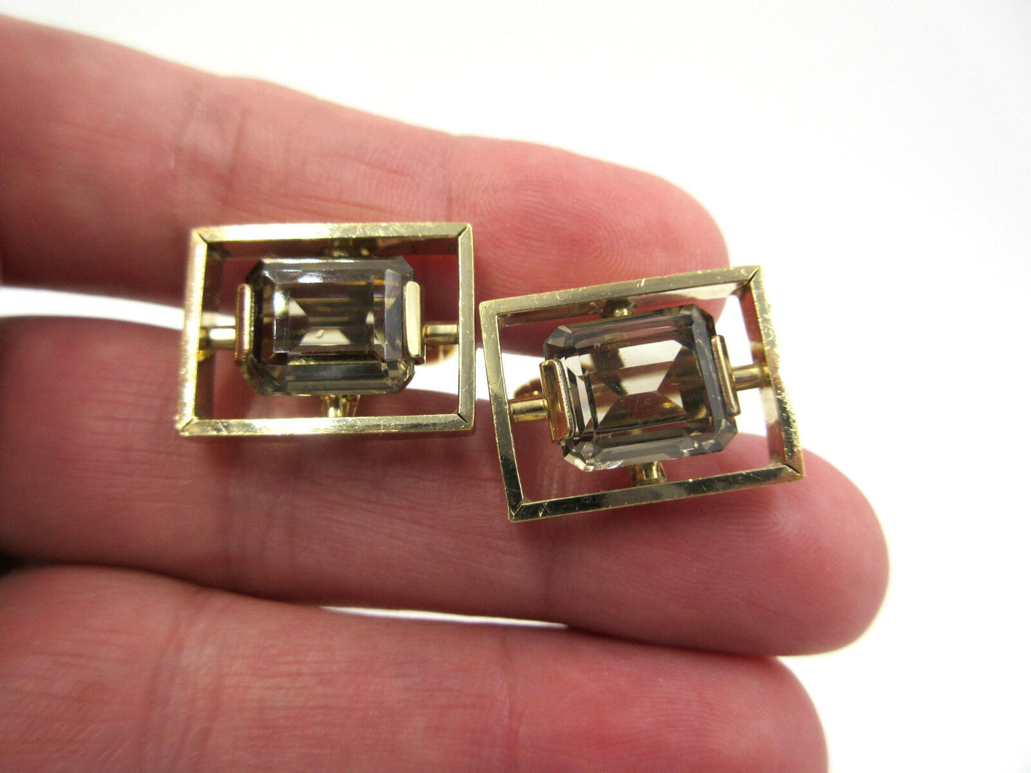 Vintage Anson 12K Gold Filled Smokey Topaz Gemstone Cufflinks