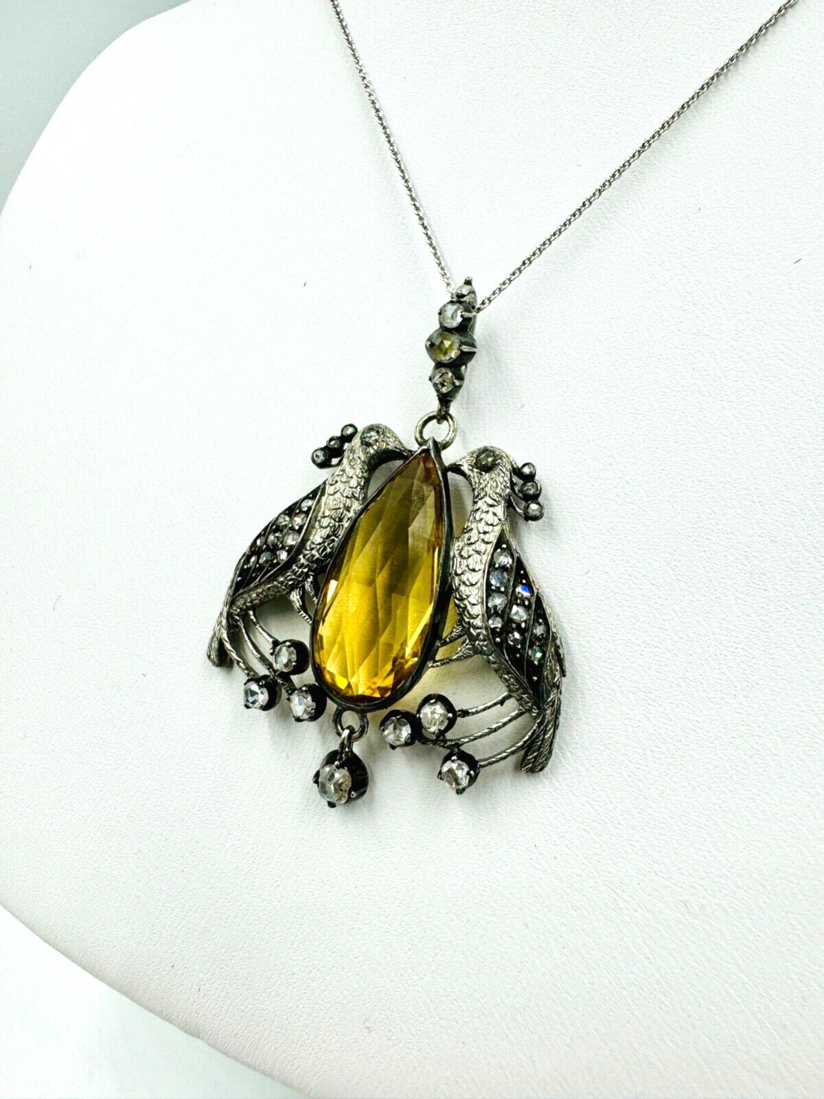 Victorian Peacock Citrine Rose Cut Diamond Pendant