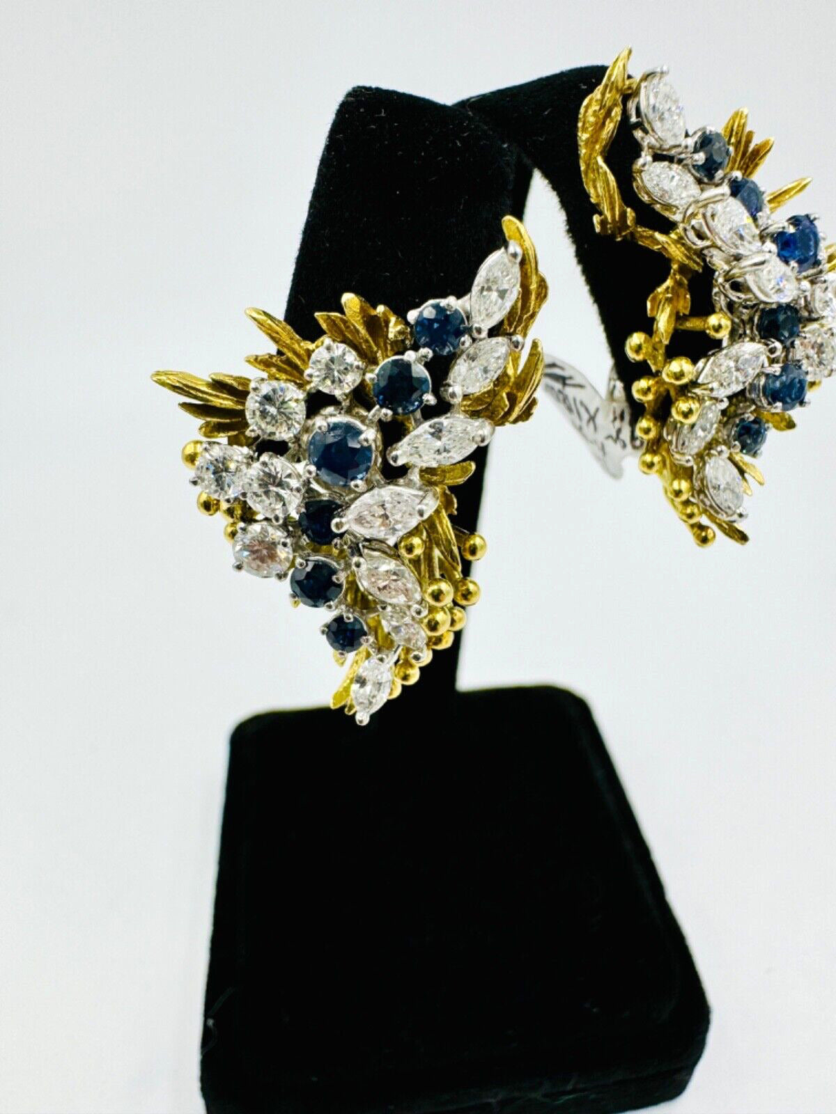 Estate 18k / Platinum Diamond Sapphire Earrings Circa 1970's