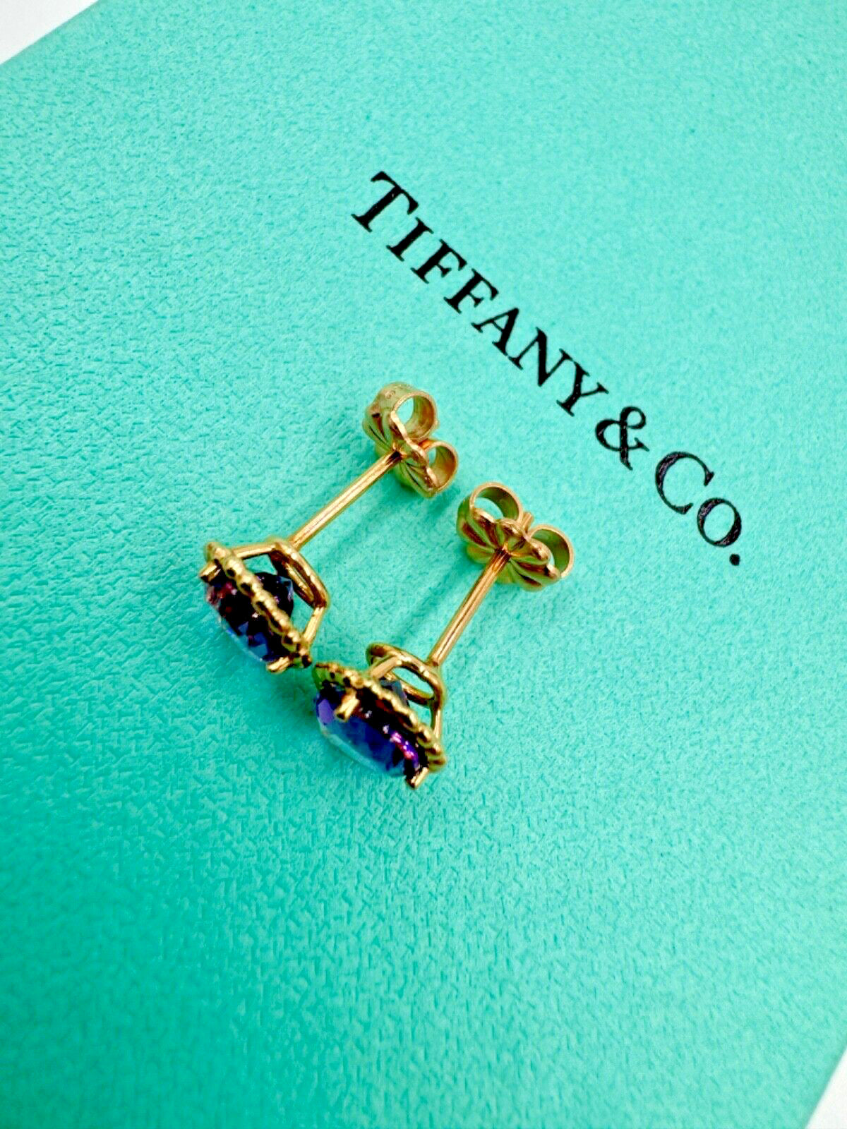 TIFFANY & Co. - 18K YELLOW GOLD AMETHYST SPARKLER STUD EARRINGS RARE PIECE!