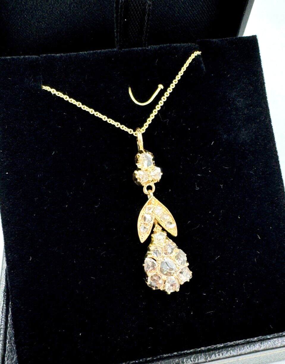 Victorian 14k yellow Gold Rose Cut diamond Pendant Necklace