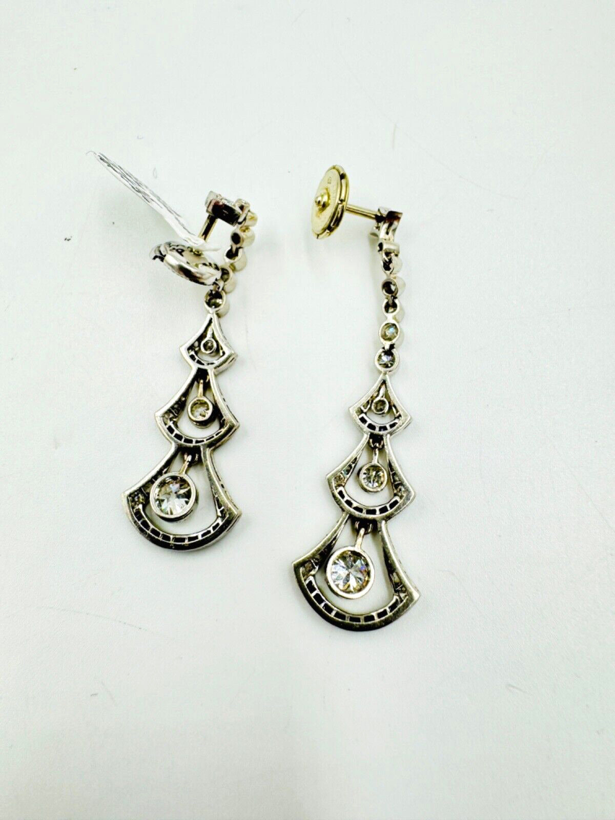 Art Deco Diamond Sapphire Platinum Dangling Earrings