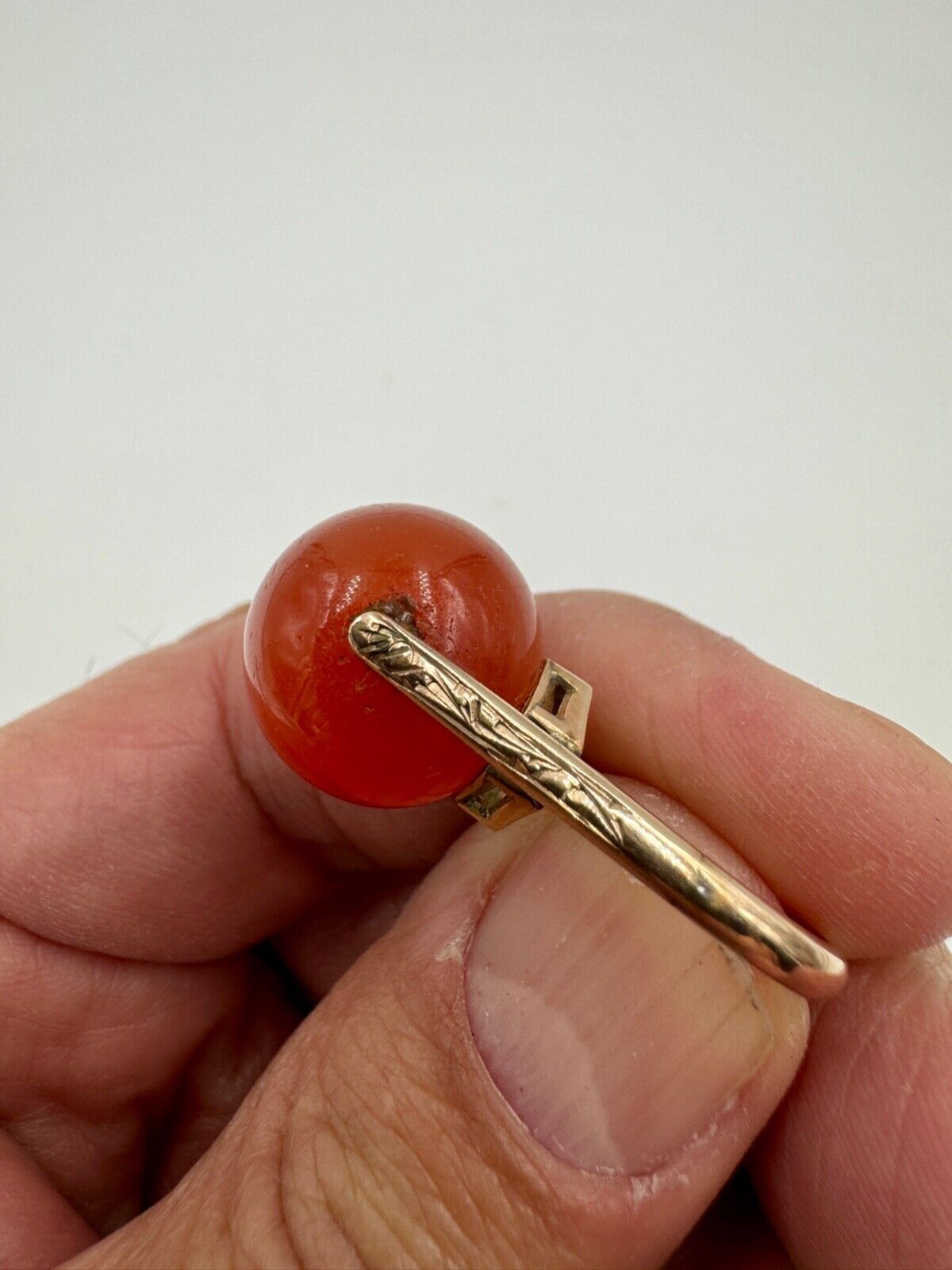 Antique 14K Rose Gold Carnelian Sphere Ring